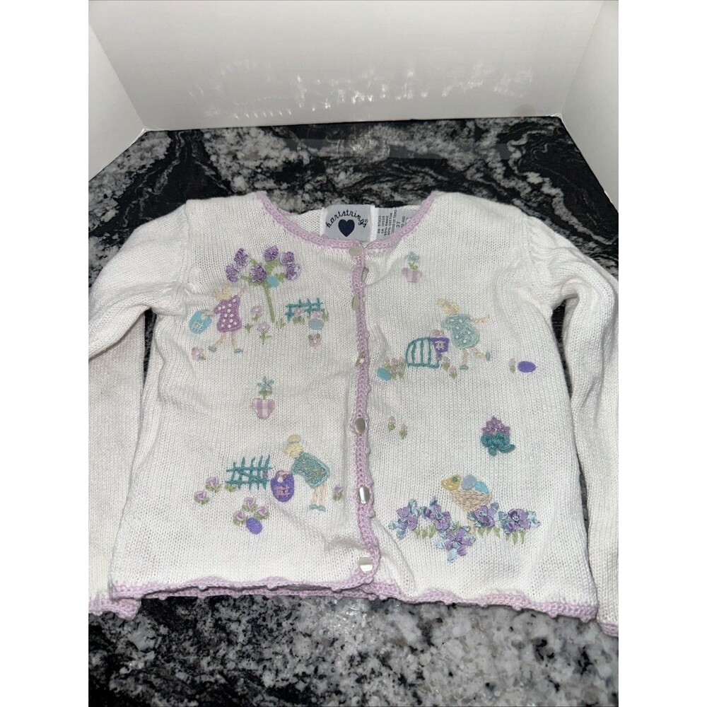 Vintage Hartstrings cardigan 3T pastel floral and Easter Egg Hunt embroidery
